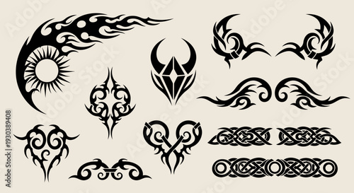 Collection of Tribal Tattoo Designs and Patterns.