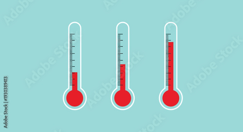Three thermometers showing different temperatures on a blue background.