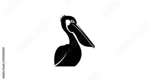 Black silhouette of a pelican bird.
