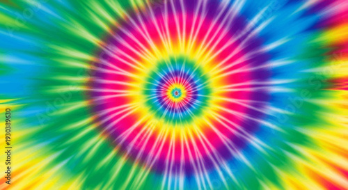 Vibrant psychedelic spiral pattern with colorful tie-dye effect.