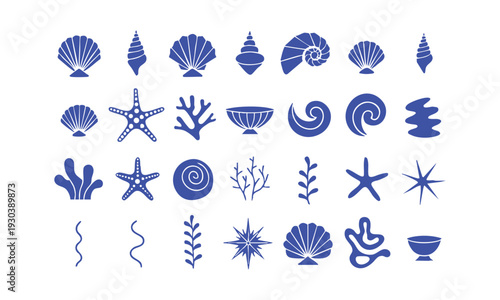 Hand drawn style marine shell outline icons vector collection