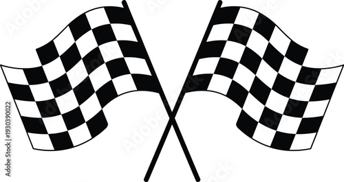 Two checkered racing flags crossed on white background checkered flag finish line