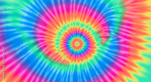 Vibrant psychedelic tie-dye spiral pattern with bright colors.