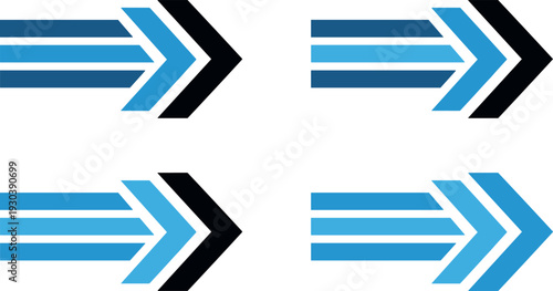 Modern Direction Arrow Icon Set with Layered Chevron Shapes for Navigation Systems, User Interfaces, Infographics, and Business Presentation Design