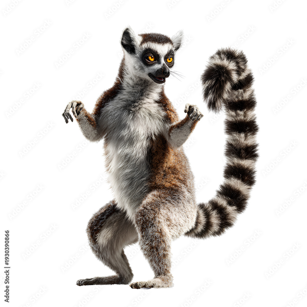 Fototapeta premium Ring-Tailed Lemur Walking Side View Isolated on Transparent Background