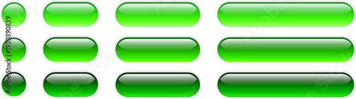 Green buttons isolated, shiny glass navigation button set for website.
