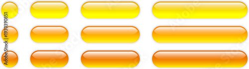 Orange buttons isolated, shiny glass navigation button set for website.