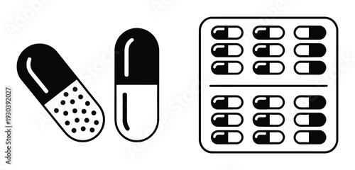 Black and White of Pills and Blister Pack