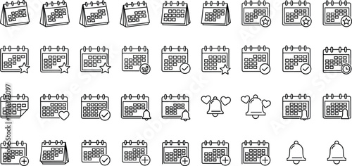 Calendar and reminder outline icons set schedule planning date event line vector collection