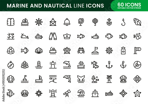 Marine and Nautical icon set. Marine and Nautical clean vector symbols representing lighthouse beacon sea rescue and coastal protection.
