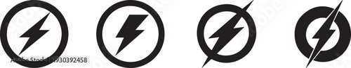 Set of Black Lightning Bolt Symbols in Different Designs, Ideal for Energy, Power, and Electricity Concept Illustrations and Creative Visual Projects