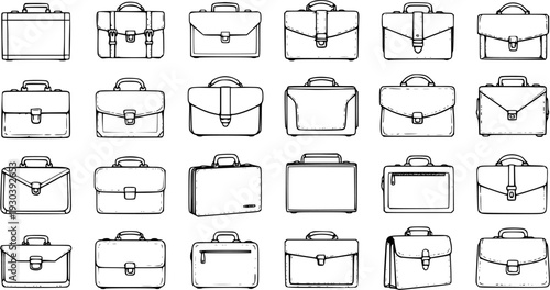 Diverse Collection of Hand-Drawn Briefcases and Messenger Bags for Business and Travel