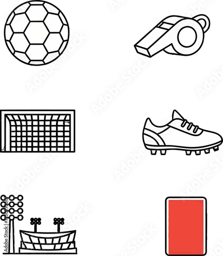 Set of outline soccer and football icons essential vector elements for sports apps and web design is