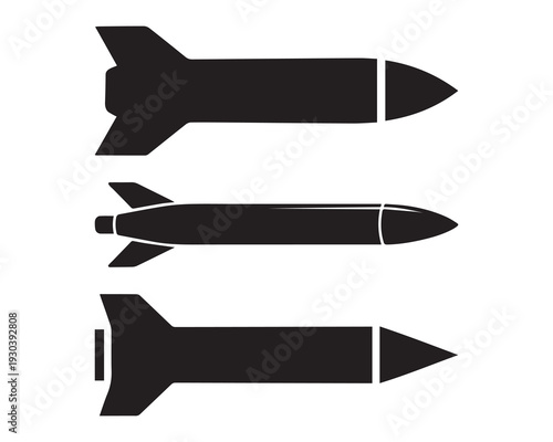 Rocket Silhouette Set Missile and Spacecraft Black Icon Collection