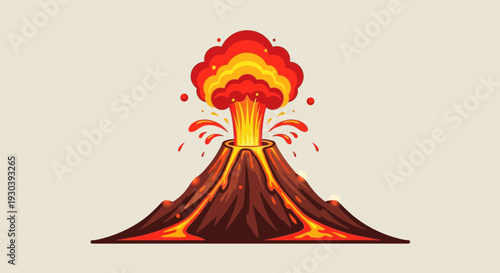 Volcano Eruption Illustration – Exploding Lava Mountain Natural Disaster Vector