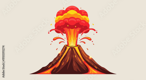Volcano Eruption Illustration – Exploding Lava Mountain Natural Disaster Vector