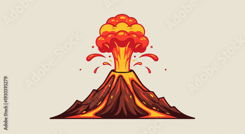 Volcano Eruption Illustration – Exploding Lava Mountain Natural Disaster Vector