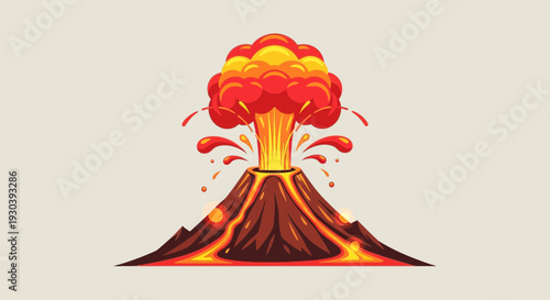 Volcano Eruption Illustration – Exploding Lava Mountain Natural Disaster Vector