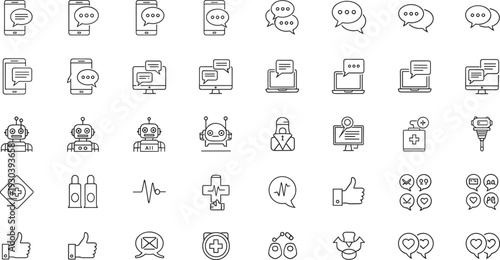 Customer support and online communication outline icons set service chat help desk line vector collection