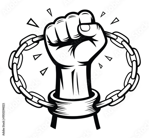 Fist breaking chains, symbol of freedom and strength