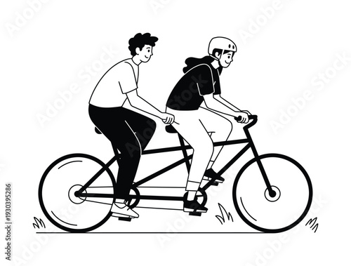  Couple riding a tandem bicycle, enjoying a leisurely outdoor activity together.eps