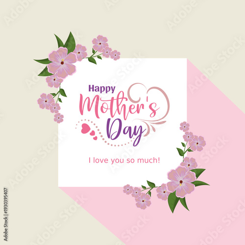 Happy Mother’s Day Card Template with Floral Illustration
