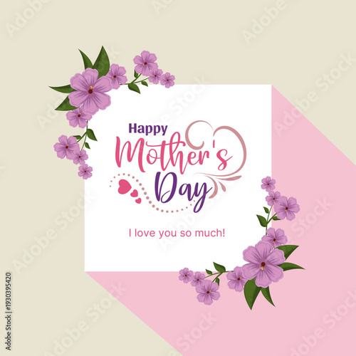 Happy Mother’s Day Card Template with Floral Illustration