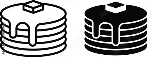 Stack of Pancakes with Butter and Syrup Line and Solid Fill