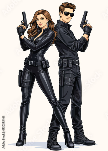 070-11-Secret agents in black tactical gear prepared for action