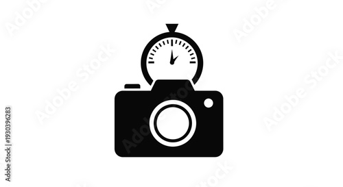 Camera with timer icon graphic design element.