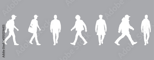 "Diverse Walking Men Silhouettes Collection in Various Poses and Clothing Styles - Business Casual Pedestrian Figures, Male People in Motion, Urban Street Crowd Vector Set for Architecture and Design 