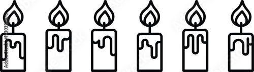 Candle Flame Outline Icon Set Featuring Melting Wax Drip Symbols Vector Illustration Collection Isolated on Gray Background