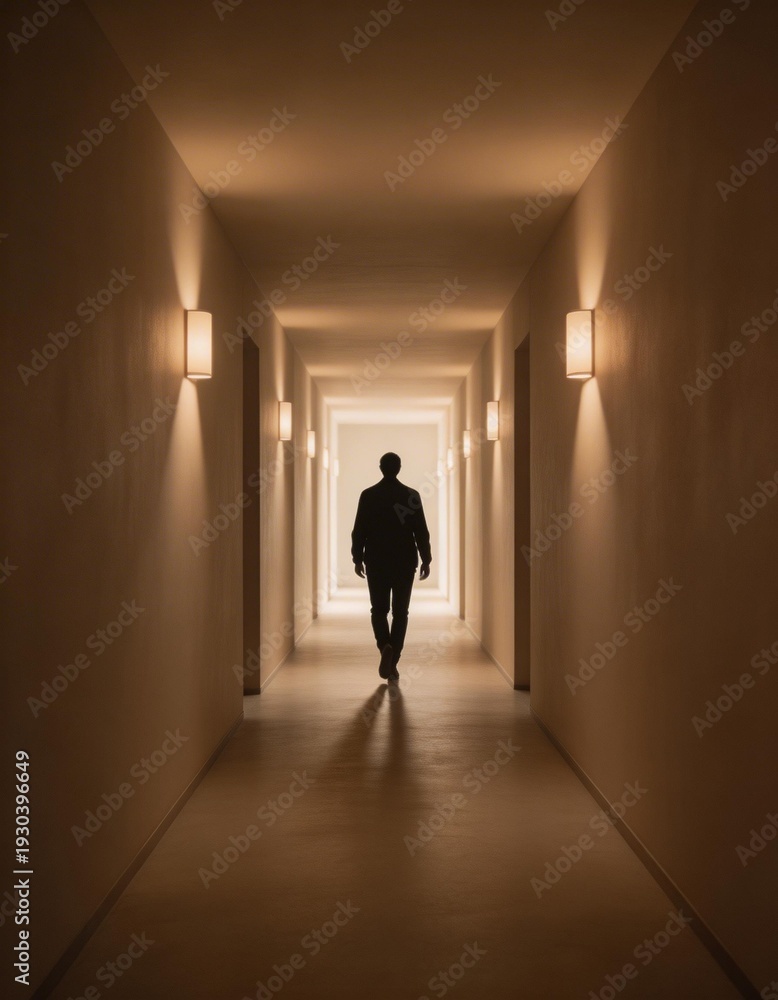 Fototapeta premium silhouette of a businessman walking in a corridor