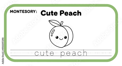 Cute Peach Coloring Page for Kids - Montessori Learning Activity