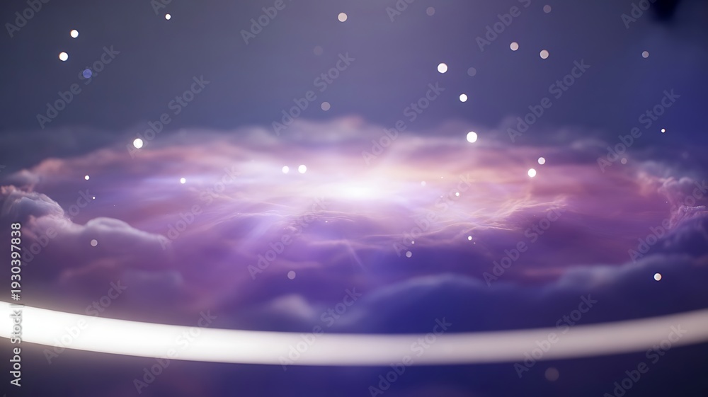 Fototapeta premium Glowing purple and pink cloudy scene with white streak and stars in the night sky