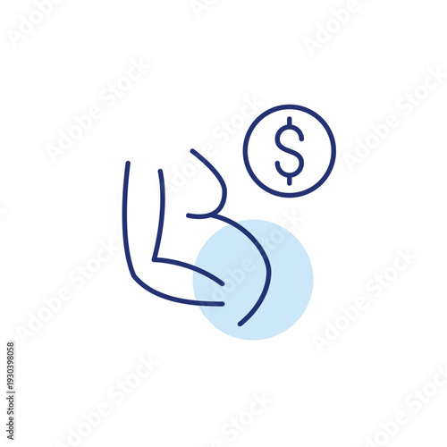 Pregnant woman and dollar. Maternity care cost, prenatal healthcare budget. Pixel perfect, editable stroke vector icon