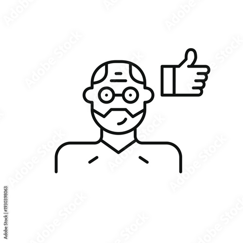 Middle-aged man user. Satisfaction, trust, positive feedback. Pixel perfect, editable stroke vector icon