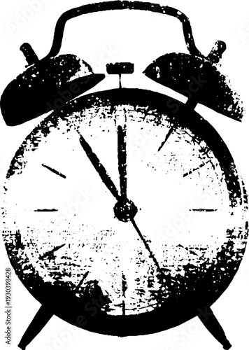 Vintage alarm clock silhouette in high contrast stencil style for retro design