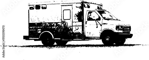 Ambulance side view in high contrast stencil for emergency services design