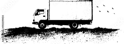 Delivery truck in high contrast abstract grunge stencil style silhouette