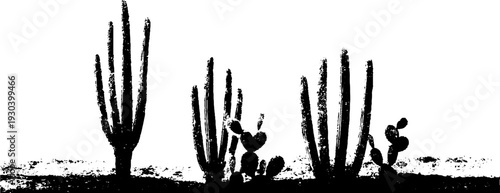 Abstract desert cactus cluster in high contrast stencil art for creative design