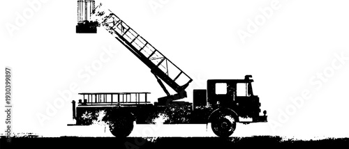 High contrast fire truck ladder stencil design for urban safety concepts