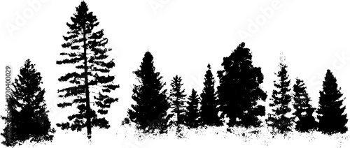 Abstract high contrast forest pine trees in stencil style for nature design