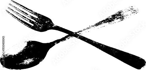 High contrast fork and spoon crossed stencil for kitchen design