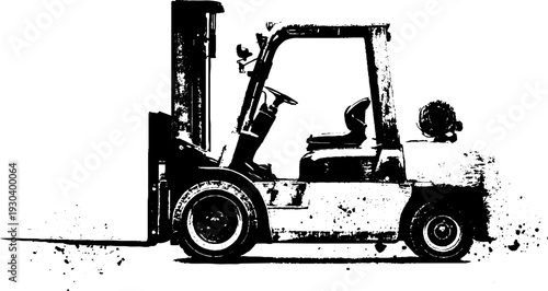 Industrial forklift in high contrast stencil design for abstract print poster