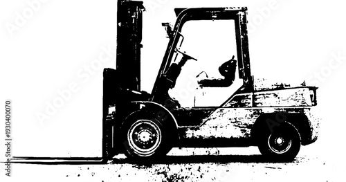 High contrast forklift pictogram in stencil style for industrial designs