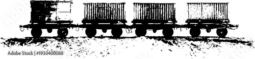 Freight wagon silhouette in high-contrast stencil style for vintage design