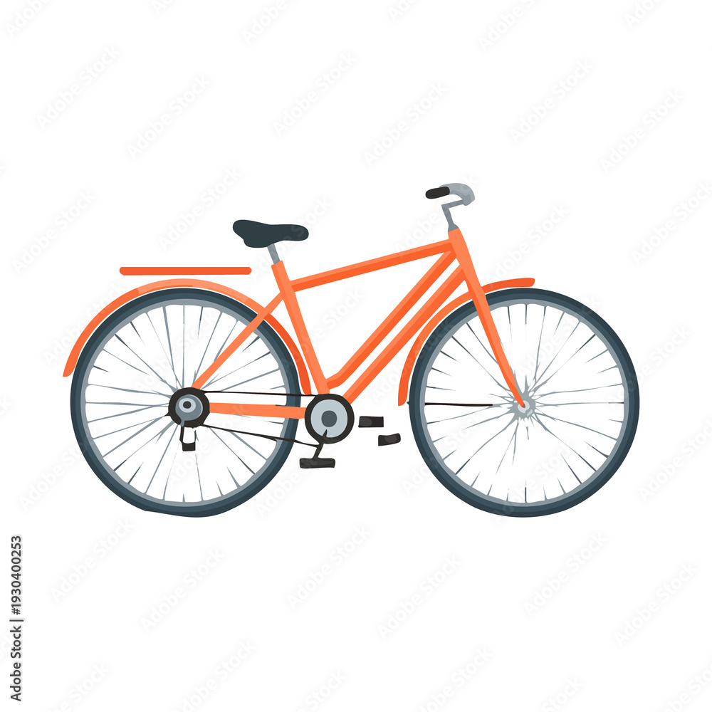 Fototapeta premium Orange bicycle parked on a white background with clear details showing the bike's structure and design features