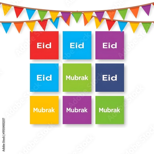 A vibrant, colorful digital illustration featuring a geometric grid design with nine distinct squares, five displaying 