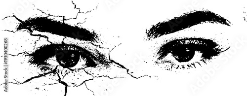 High contrast abstract goth fashion portrait with cracked texture